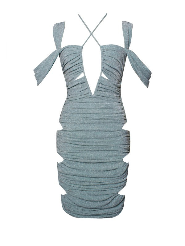 Fenna Sage Lace Up Cutout Jersey Dress - CrownofCouture