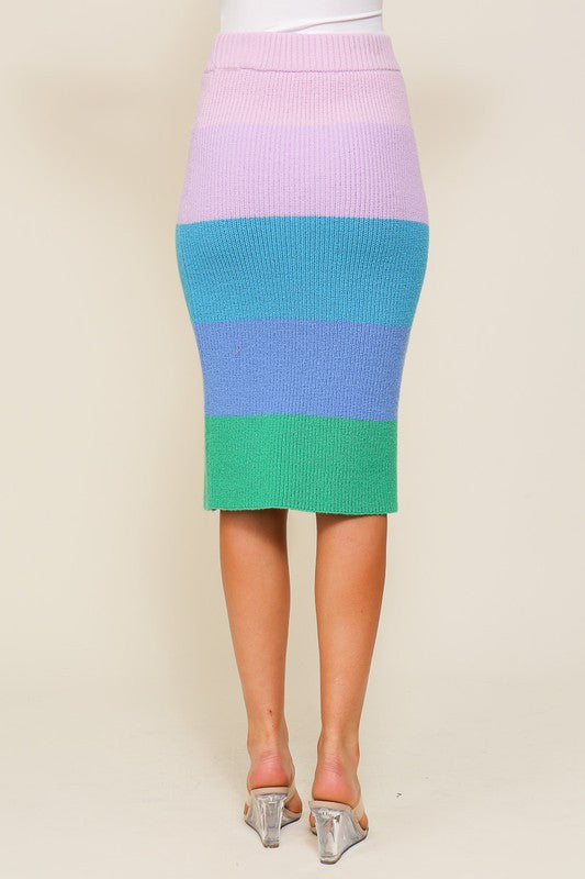 High-Waisted Midi Sweater Multicolor Skirt - CrownofCouture