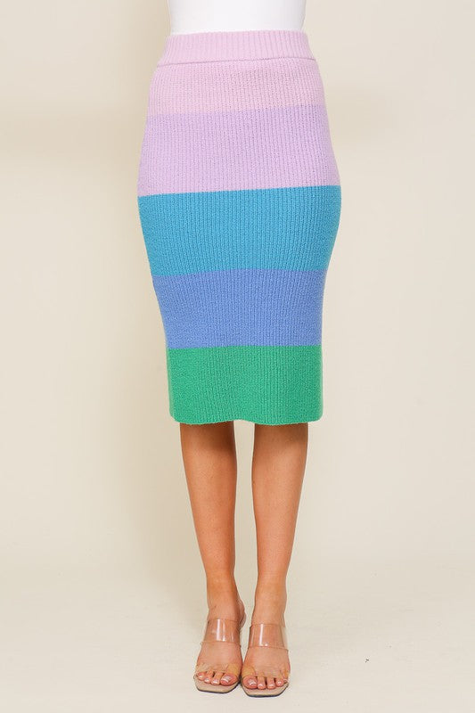 High-Waisted Midi Sweater Multicolor Skirt - CrownofCouture