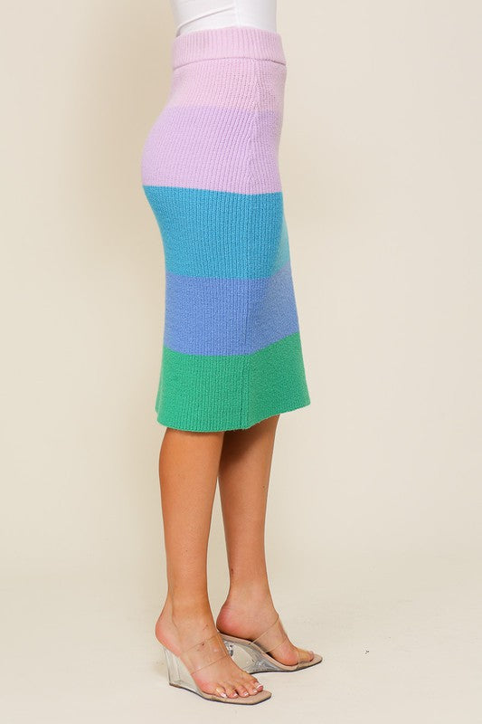 High-Waisted Midi Sweater Multicolor Skirt - CrownofCouture