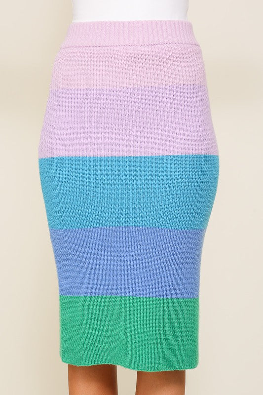 High-Waisted Midi Sweater Multicolor Skirt - CrownofCouture