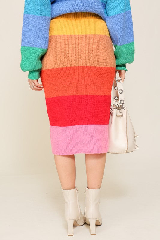 High-Waisted Midi Sweater Multicolor Skirt - CrownofCouture