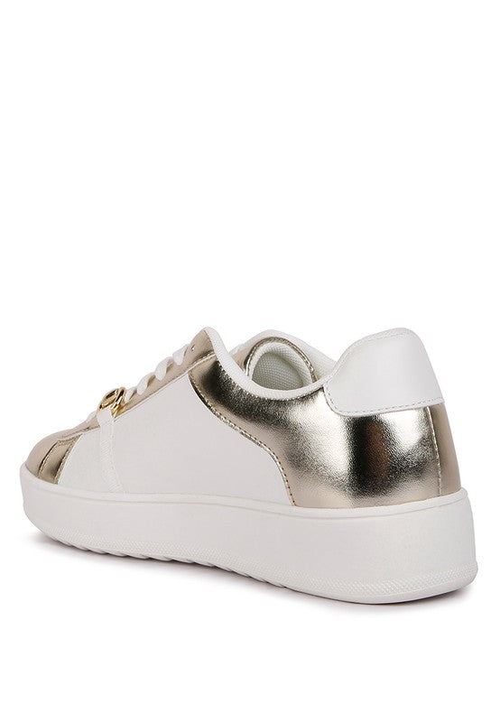 Nemo Contrasting Metallic Faux Leather Sneakers - CrownofCouture