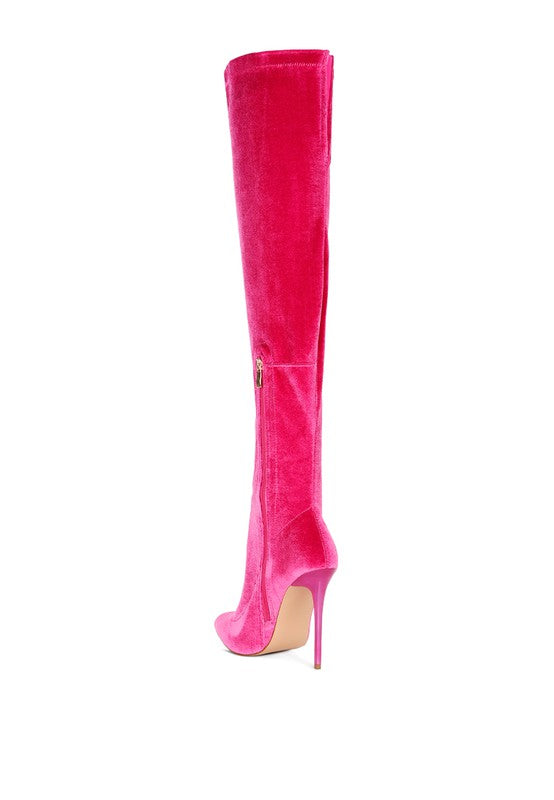 Madmiss Velvet Stiletto Calf Boots - CrownofCouture