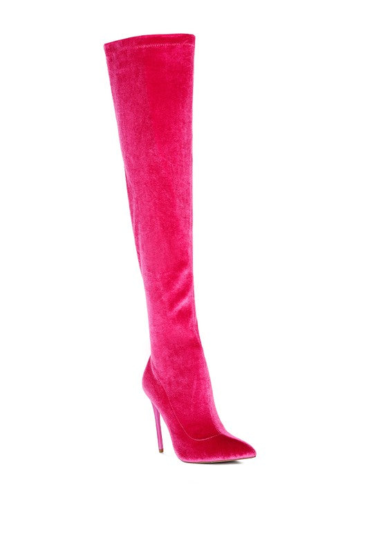 Madmiss Velvet Stiletto Calf Boots - CrownofCouture