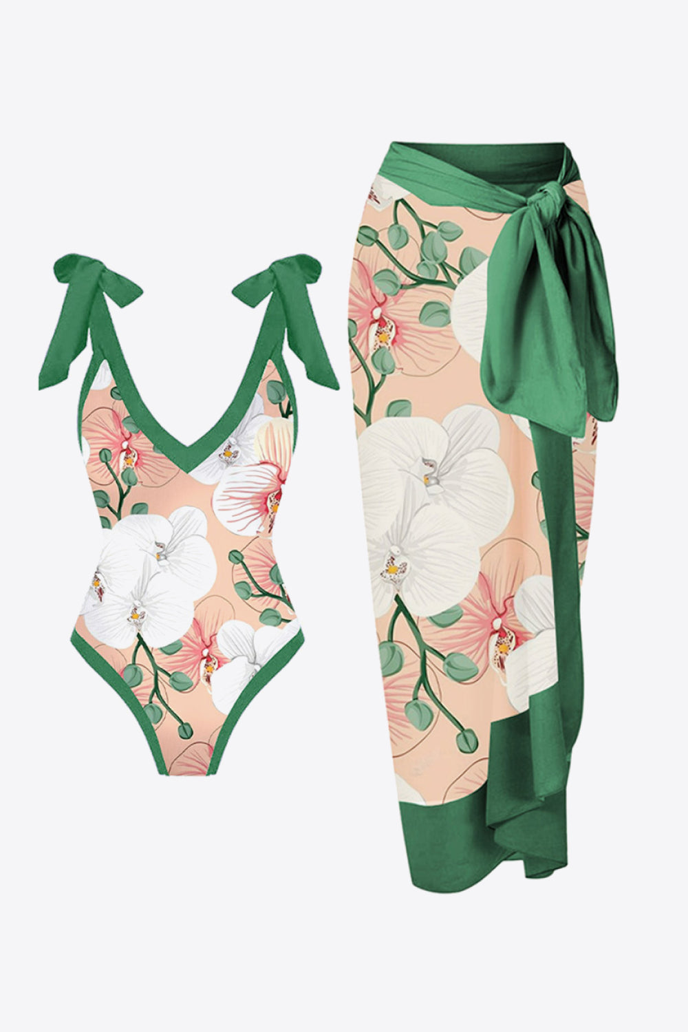 Floral V-Neck Two-Piece Swim Set - CrownofCouture