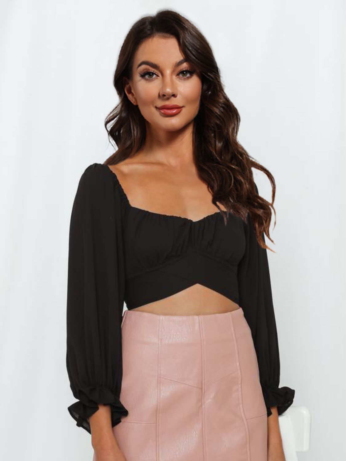 Flounce Sleeve Tie Back Blouse - CrownofCouture