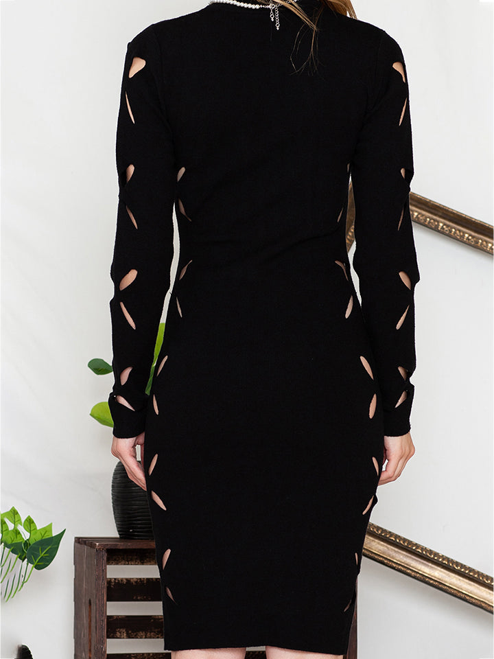 Turtle Neck Cutout Long Sleeve Mini Dress - CrownofCouture