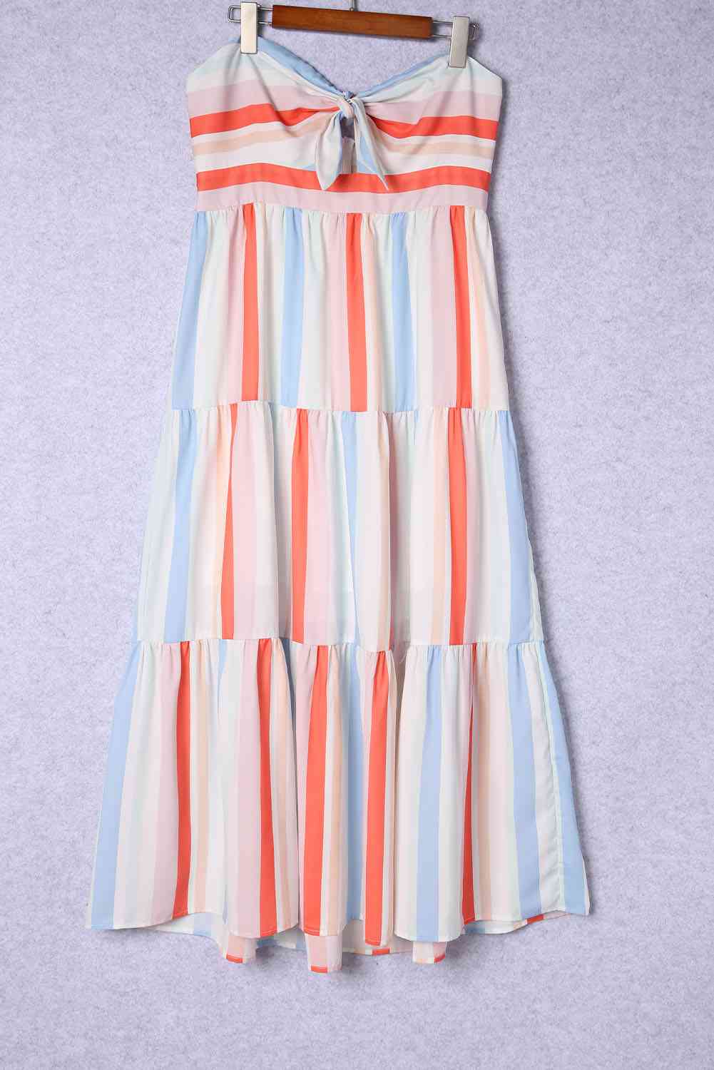 Striped Sweetheart Neck Dress - CrownofCouture